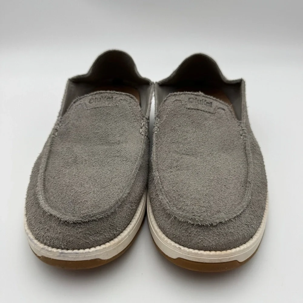 OluKai Kakaha Nia Mens Grey Suede Leather Slip On Loafers Shoes 10557-AUAU Sz 11